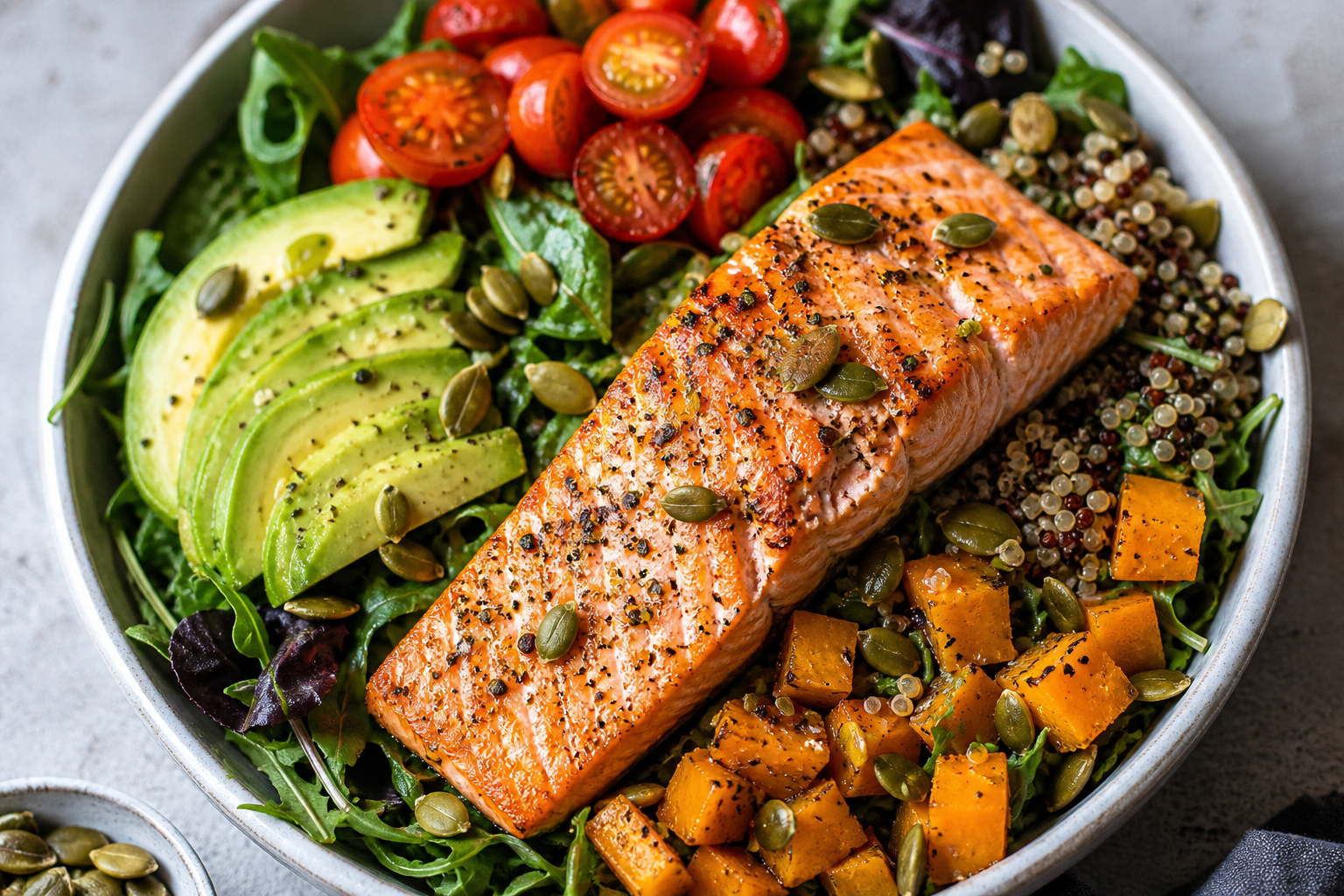 Salmon, Avocado & Pumpkin Seed Power Bowl: A Fresh, Flavorful Bowl for Everyday Healthy Eating